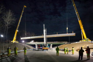 Heavy lifting equipment on an infrastructure project.