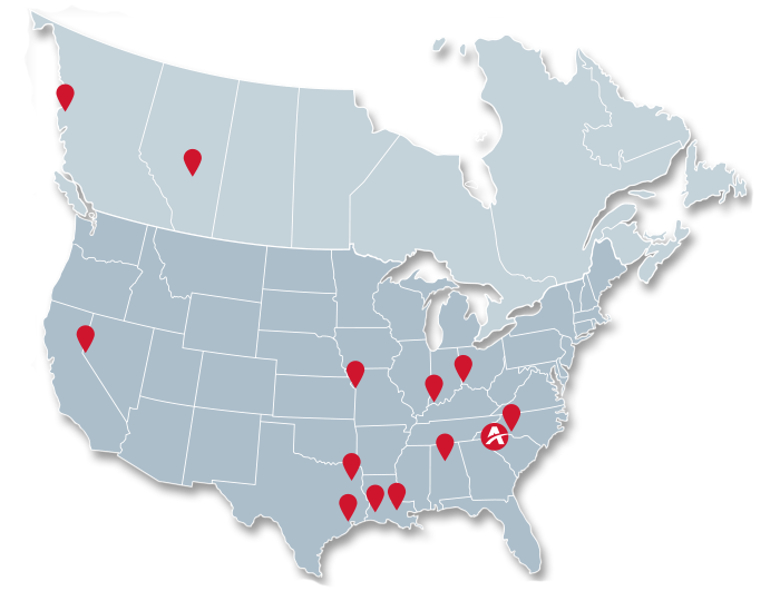 Map depicting AMECO locations in North America. 