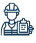 Icon featuring a construction worker and a clipboard to represent onsite tool management. 